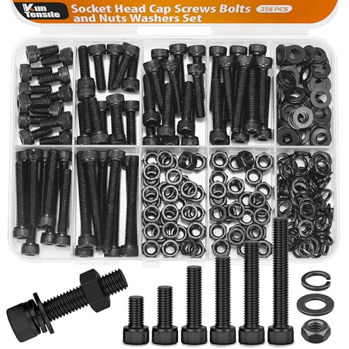 12.9 Grade M5 Screws Assortment Kit, 256pcs Bolts and Nuts Washers Set - size: M5 Bolts and Nuts Washers 10-40mm