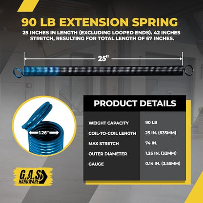 90 lb. Heavy-Duty Double-Looped Garage Door Extension Spring (2-Pack) | Springs for Garage Door Repair Garage Hardware Parts (‎90-Light Blue) - size: 90-Light Blue