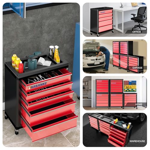 LARBANKE 5 Drawer Rolling Tool Chest with Wheels,Lockable Tool Cabinet,Red - color: Red, size: 5 drawer tool chest