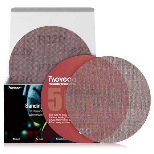 6 Inch Sanding Mesh | Micro Mesh Hook and Loop Sanding Discs | Dust Free Net Sandpaper | 50 Pack 220 Grit | Wet and Dry Sanding Screen | Anti-Clog and Last Longer - style: 220 Grit