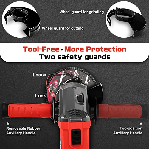 7.5Amp 4-1/2 Inch 12000 RPM Angle Grinder with 2 Guards, 3 Cutting Wheels, 3 Discs, Non-Slip Handle and Carbon Brush for Metal and Wood - size: Constant-Speed