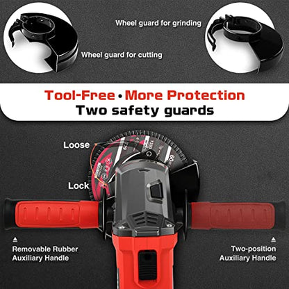 7.5Amp 4-1/2 Inch 12000 RPM Angle Grinder with 2 Guards, 3 Cutting Wheels, 3 Discs, Non-Slip Handle and Carbon Brush for Metal and Wood - size: Constant-Speed