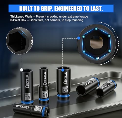 11PCS 1/2“ Drive Impact Deep Socket Set SAE (5/16″-15/16″) 6-Point CR-MO - size: 11PCS SAE