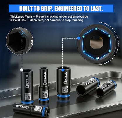 11PCS 1/2“ Drive Impact Deep Socket Set SAE (5/16″-15/16″) 6-Point CR-MO - size: 11PCS SAE