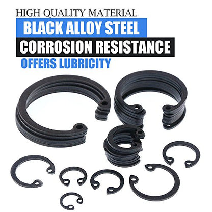 Glarks 300Pcs 15 Size Metric Internal Circlips Snap Retaining Ring Assortment Kit, Black Alloy Steel
