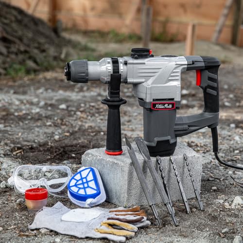 XtremepowerUS 1180W SDS-Plus Electric Rotary Demolition Chipping Hammer 1-1/4" Combination Rotary Hammer Drilling Chisels & Drill Bits Set with Case - size: 1180W