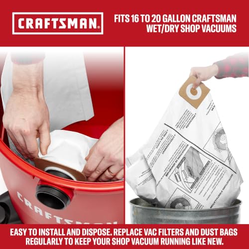 CRAFTSMAN CMXZVBE38749 Genuine 16-20 Gal. Wet Dry Vac Dust Collection Bags - style: 16-20 Gallon General Purpose
