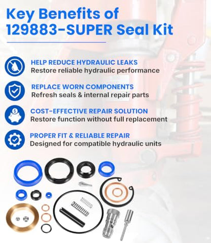 129883-SUPER Seal Kit Compatible with BT L2000 L2000-U L2300 L2300-U Manual Pallet Jacks, Hydraulic Unit Rebuild Repair Kit Includes U-Cups, O-Rings, Scrapers, Springs & Release Components