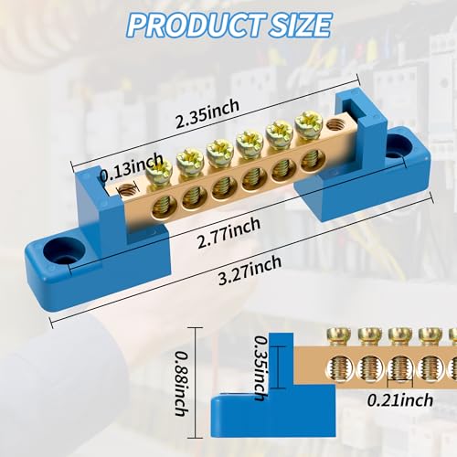 Neutral Bar, 4 Pack 6-Position Brass Bus Bar Terminal Block - size: 6 Position, style: Neutral Bus Bar