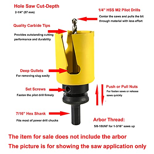 MaxTool 2-3/8" TCT Hole Saw 60mm Carbide Tip Holesaw 2.25" Deep with 5/8-18 Thread for Cutting Asphalt Brick Concrete MDF Tough Material; CT00Y57R224 - size: 2-3/8"