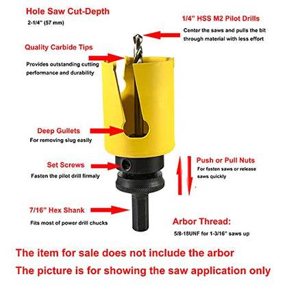 MaxTool 2-1/2" TCT Hole Saw 64mm Carbide Tip Holesaw 2.25" Deep with 5/8-18 Thread for Cutting Asphalt Brick Concrete MDF Tough Material; CT00Y57R232 - size: 2-1/2"