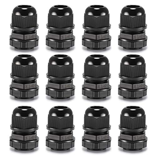 QILIPSU 12pcs 1/2" NPT Cable Gland Waterproof IP68 Nylon Cable Pass Through Cord Grip Connector Strain Relief Wire Grommet - size: 1/2" NPT 12pcs