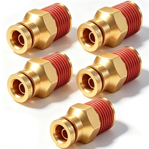 3/8" DOT Push to Connect Air Fittings, Brass 3/8" Tube OD x 1/4" NPT Male Straight Adapter, Quick-Connect Fittings for Air Suspension, Truck Trailer & Air Brake System (5-Pack) - size: 3/8"OD × 1/4"NPT Thread