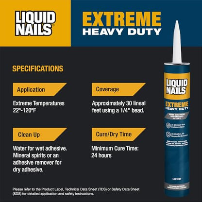 Liquid Nails 28 oz Extreme Heavy Duty Construction Adhesive - color: White, size: 28 Ounce, style: Extreme Heavy Duty