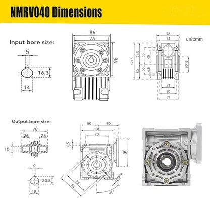 NMRV040 Worm Gear Gearbox, 15:1 - size: 15:1
