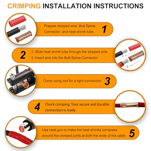 SVAAR 24-18 Gauge Flared Barrel Butt Splice Connectors Kit 100PCS 24-18 AWG Non-Insulated Butt Connectors Bare Copper Flared Compression Butt Splices Crimp Butt Terminals+100PCS 3:1 Heat Shrinks - color: Bare Copper