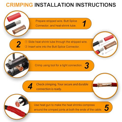 SVAAR 24-18 Gauge Flared Barrel Butt Splice Connectors Kit 100PCS 24-18 AWG Non-Insulated Butt Connectors Bare Copper Flared Compression Butt Splices Crimp Butt Terminals+100PCS 3:1 Heat Shrinks - color: Bare Copper