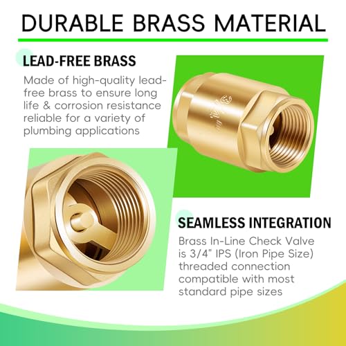 Brass In-Line Check Valve 3/4 Inch FNTP, One Way Water Hose Check Valve