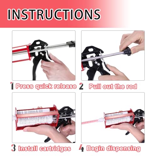 Dual Cartridge Epoxy Gun for 450mL, 600 mL, 650 mL 1:1 & 2:1 Ratio Manual Adhesive Applicator for 2-Part Epoxy, Dual Component Glue, Panel Bonding, Structural Repairs, Fillers, and Plastic Repair