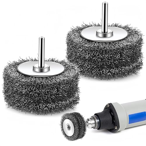 2PCS Wire Brush for Drill – 3 Inch Heavy Duty Carbon Steel Wire Wheel, 1/4” Shank, for Rust, Paint & Corrosion Removal, Compatible with Die Grinders