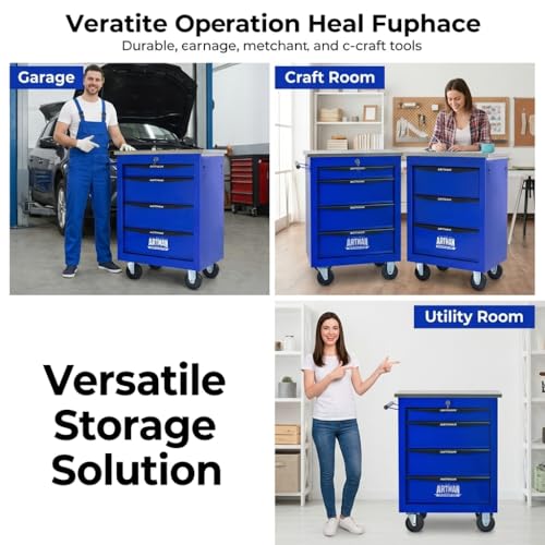 Rolling Tool Chest,Stainless Steel Worktop,Blue,4‑Drawer - color: Blue, size: 4-Drawers
