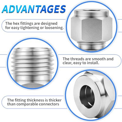 ChillWaves 304 Stainless Steel Compression Tube Fitting, 1" OD x 1" OD Compression Union Connector(1-PACK) - size: 1" OD x 1" OD