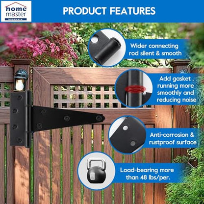 HOME MASTER HARDWARE 8" Heavy Duty Gate Hinges, 2 Pack T Strap Hinges - size: 8 in-2 Pack
