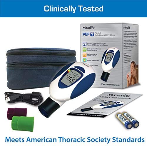 Microlife (Deluxe Kit) Digital Peak Flow Meter Tests PEF / FEV1 / Early Detection of Asthma Attacks | Spirometer for Kids & Adults | Perfect for Monitoring Asthma, COPD & other Lung Conditions at Home