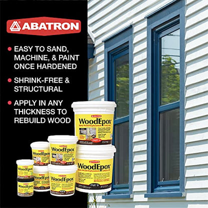 Abatron WoodEpox Kit - 12 oz - 2-Part Structural Epoxy Adhesive Filler - Wood Filler Putty - size: 12 fluid ounce
