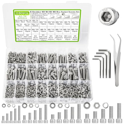 M3 M4 M5 M6 Hex Socket Bolt & Nut Assortment Kit, 1160Pcs - size: D. M3 M4 M5 M6
