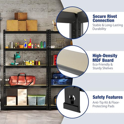 WORKPRO 2180LBS Capacity 5-Tier Black Shelving, 35.4”Wx11.8”Dx72”H - color: Black, size: 35.4"W x 11.8"D x 72"H