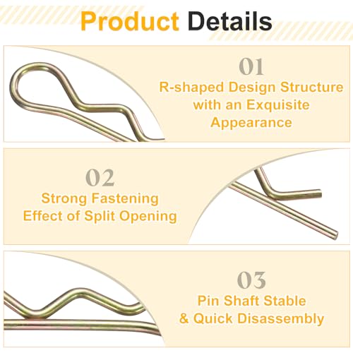 uxcell 10Pcs Hitch Pin Clip, 6x110mm Zinc-Plated Spring Steel Retaining R Clip Retaining Wire Hair Pins Cotter Pin Assortment Kit Clips for Trailer Tractors Mower Carts Truck, Gold - size: 6x110mm