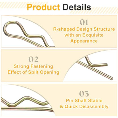 uxcell 10Pcs Hitch Pin Clip, 6x130mm Zinc-Plated Spring Steel Retaining R Clip Retaining Wire Hair Pins Cotter Pin Assortment Kit Clips for Trailer Tractors Mower Carts Truck, Gold - size: 6x130mm