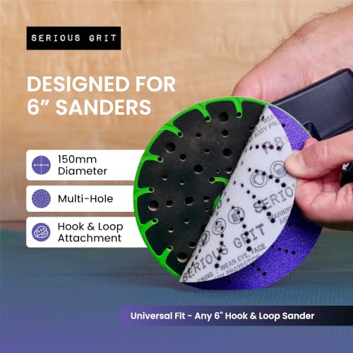 Serious Grit - 6-Inch P400 Grit Ceramic Multi-Hole Sanding Discs - 50 Pack - size: 400 Grit