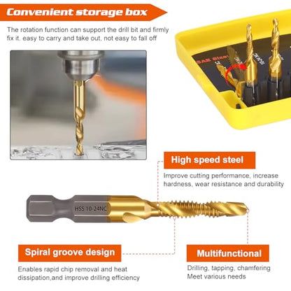 13PCS Titanium Drill Tap Set, HSS SAE & Metric Drill and Tap Bits - style: 13pcs-Yellow