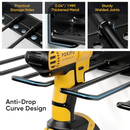 POKIPO Power Tool Organizer, 4 Drill Holder Wall Mount, Heavy Duty Garage Tool Organizer and Storage, Suitable Tool Rack for Tool Room, Workshop, Garage