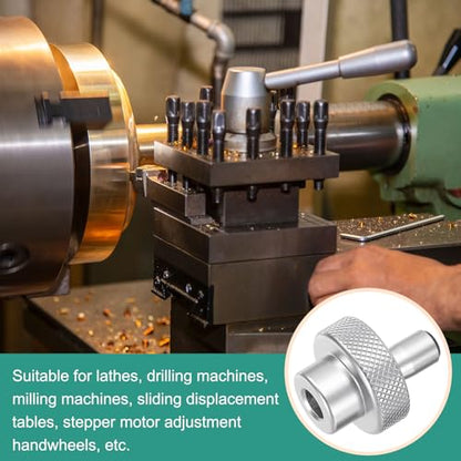 HARFINGTON Aluminum Alloy Handwheel 30mm OD 9mm Bore Lathe Hand Wheel with Rotate Handle Aluminum Milling Machine Handle with Wrench and 2pcs Screws for Milling Machine Lathe, Silver Tone - size: 30mm x 9mm