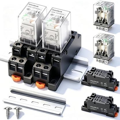 mxuteuk 2pcs JQX-13FL DC 24V Coil 8 Pin 10A DPDT LED Indicator Electromagnetic Power Relay, with Base, with DIN Rail Slotted Aluminum - color: Black-8Pin-10A&Base, size: DC 24V