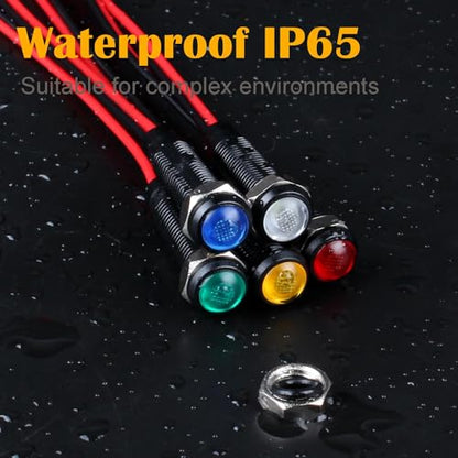 5pcs 6mm LED Indicator Light Plastic Black Signal Dot Lamp 12V-24V 1/4" Mounting Hole Size with 15cm/5.9in. Wire (Yellow LED) - color: Yellow, size: 6mm 12-24V