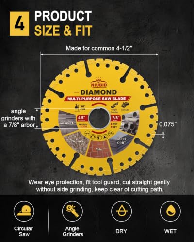3-Pack NiuBid 4-1/2" Diamond Multi Purpose Saw Blade