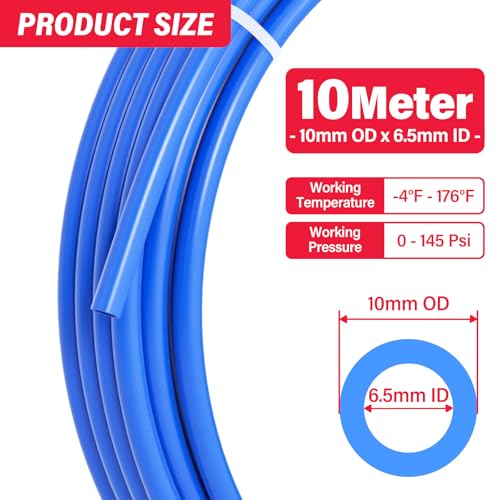 10MM OD Blue Polyurethane PU Air Hose Line Kits with Push-to-Connect Fittings for Compressed Air Fluid Transfer Tubing 10 Meter/32.8ft(Pack of 17) - color: Blue, size: 10mm OD/32.8ft
