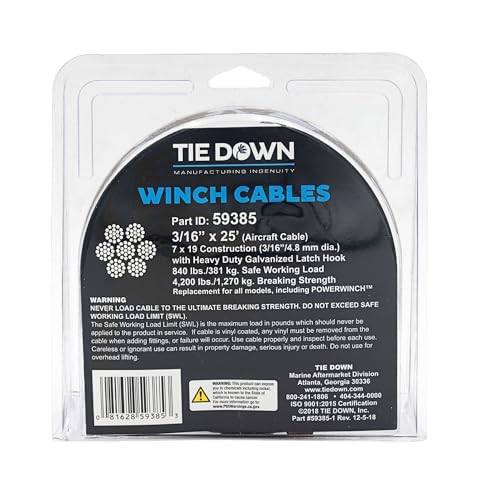 Tie Down Engineering 59385 Winch Cable 3/16" x 25' - size: 3/16 in x 25 ft