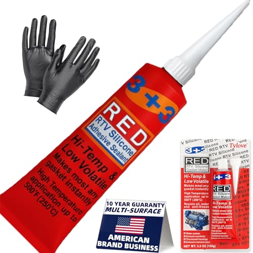 RTV Silicone Gasket Maker - High Temp 590°F Oil Resistant, Black - Professional Formula for Engine Oil Pan, Valve Cover, Transmission Housing - Non-Corrosive, Fast, No Drip Application (Red 2Pack) - color: Red 2Pack