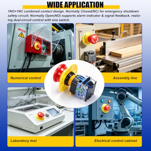 TWTADE 22mm 1 NO 1 NC Red Mushroom Emergency Stop Push Button Switch AC 440V 10A LA38A-11ZS - color: red, size: 1NO 1NC