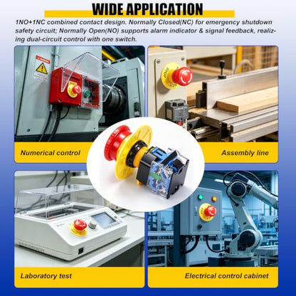 TWTADE 22mm 1 NO 1 NC Red Mushroom Emergency Stop Push Button Switch AC 440V 10A LA38A-11ZS - color: red, size: 1NO 1NC