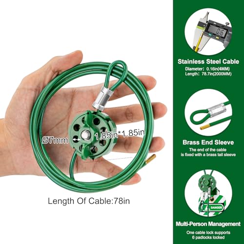 Lockout Tagout Cable Lock | 0.16'' × 78'' Adjustable Loto Locks | PVC-Coated Steel Cable for Valves & Panels | OSHA Compliant | Green, 2Pack - color: BD-L34A-2PCS