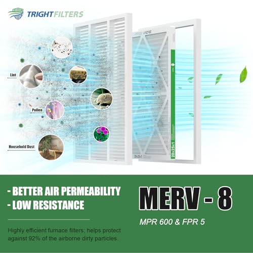 TRIGHTFILTERS 20x25x1 Air Filter 6 Pack, Durable MERV 8 Pleated Home HVAC AC Furnace Filters, Lightweight Compact Air Conditioner Filter Replacement - size: 20x25x1-6pack