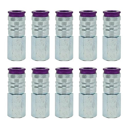 Milton 764VC ColorFit HIGHFLOWPRO V-Style Air Couplers, 1/4" FNPT Female Quick Connect, Purple Color-Coded High-Flow Fittings, Up to 70% More Airflow, 300 PSI, Box of 10