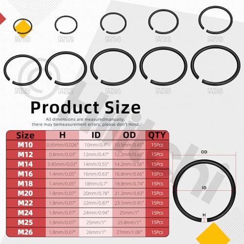 Hilitchi 150PCS Round Wire C-Clips 10 Sizes GB895.2 Retainer Clip Black Internal Snap Rings Round Wire Snap Rings Assortment Kit for Hole Shaft - size: GB895.2