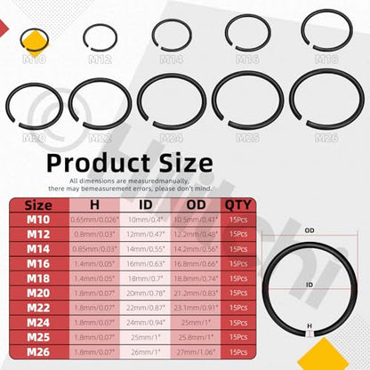 Hilitchi 150PCS Round Wire C-Clips 10 Sizes GB895.2 Retainer Clip Black Internal Snap Rings Round Wire Snap Rings Assortment Kit for Hole Shaft - size: GB895.2